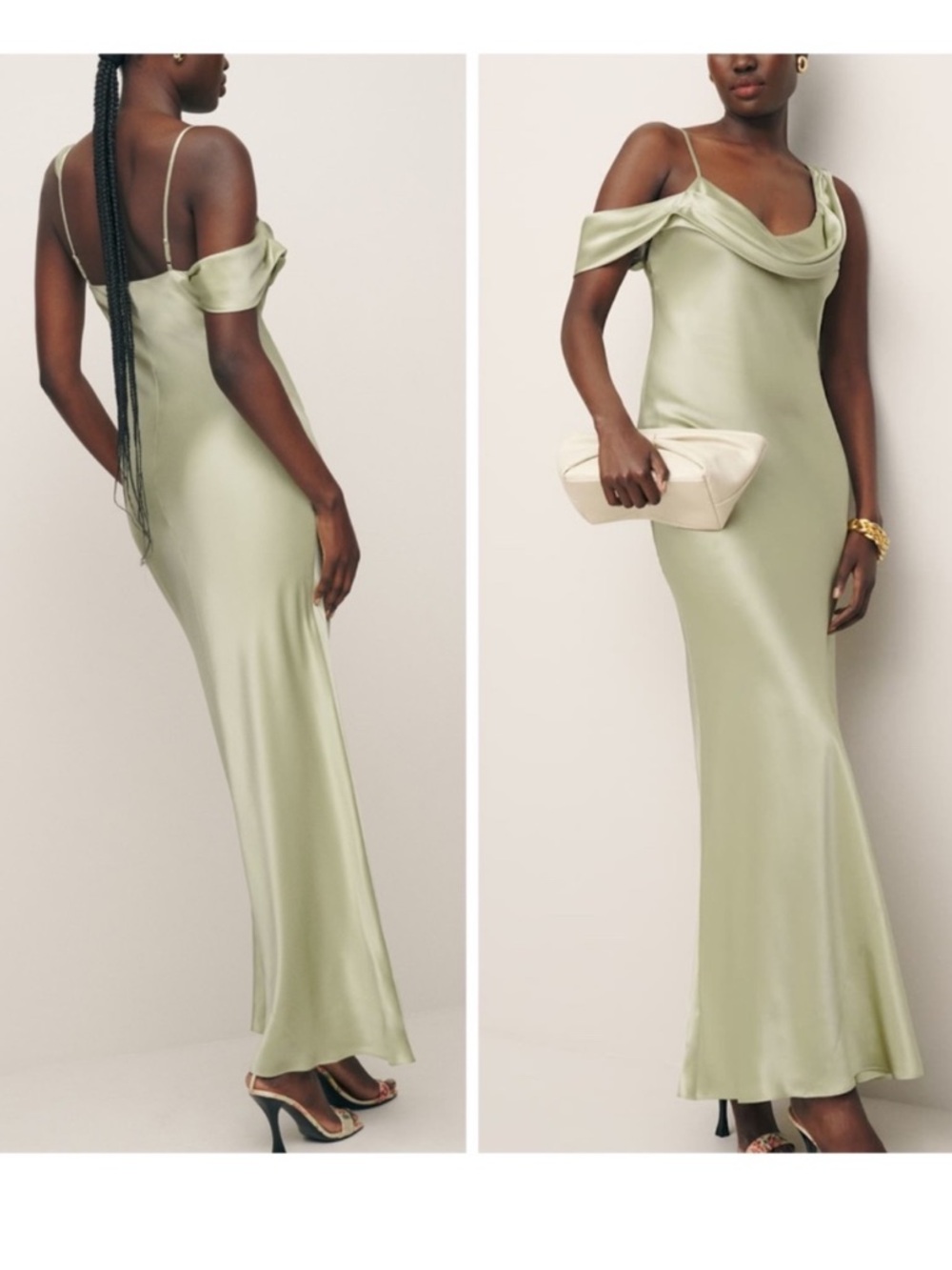Reformation Ronda Silk Gown in Dried Herbs - Sage Green size 10 - Picture 2 of 8